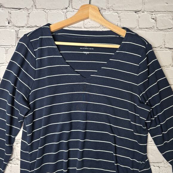 J Jill Pima 3/4 Sleeve V-Neck Navy Blue White Classic Stripe Pima Cotton Top Med - Picture 2 of 11